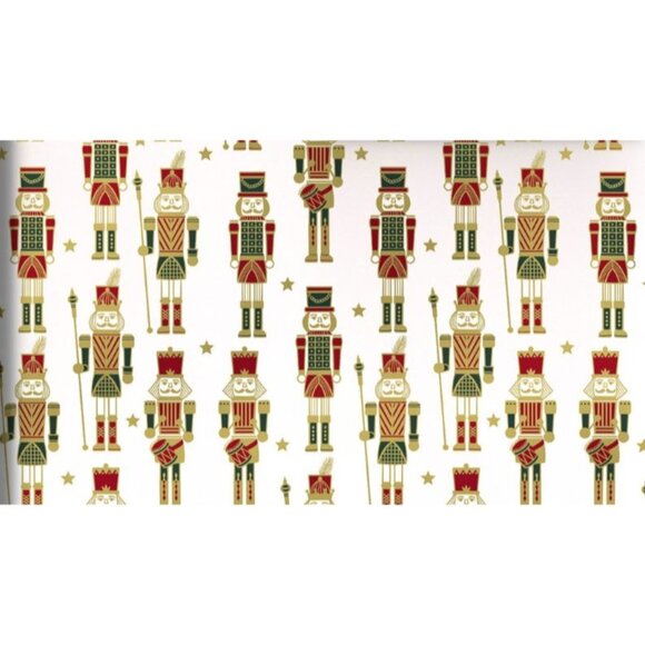 Hallmark Wrapping Paper Christmas Nutcrackers Metallic Cream 22.5 sq ft Roll - Picture 1 of 6